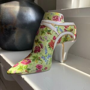 Vintage porcelain floral high heel bootie shoe vase cottage core granny chic